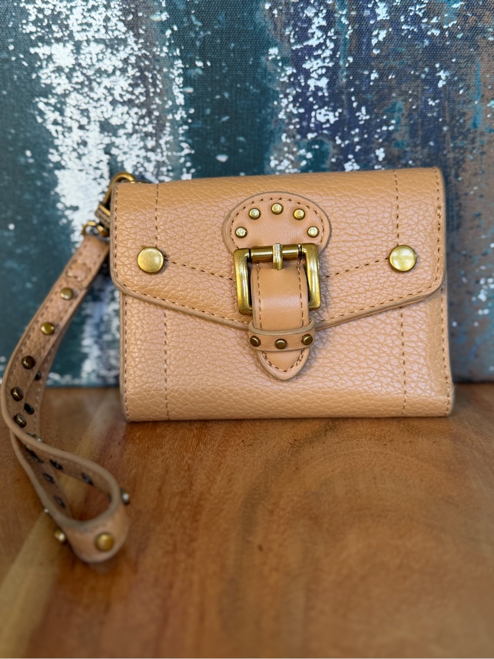 Steve Madden Western Studded Tan Wallet Wristlet VGUC